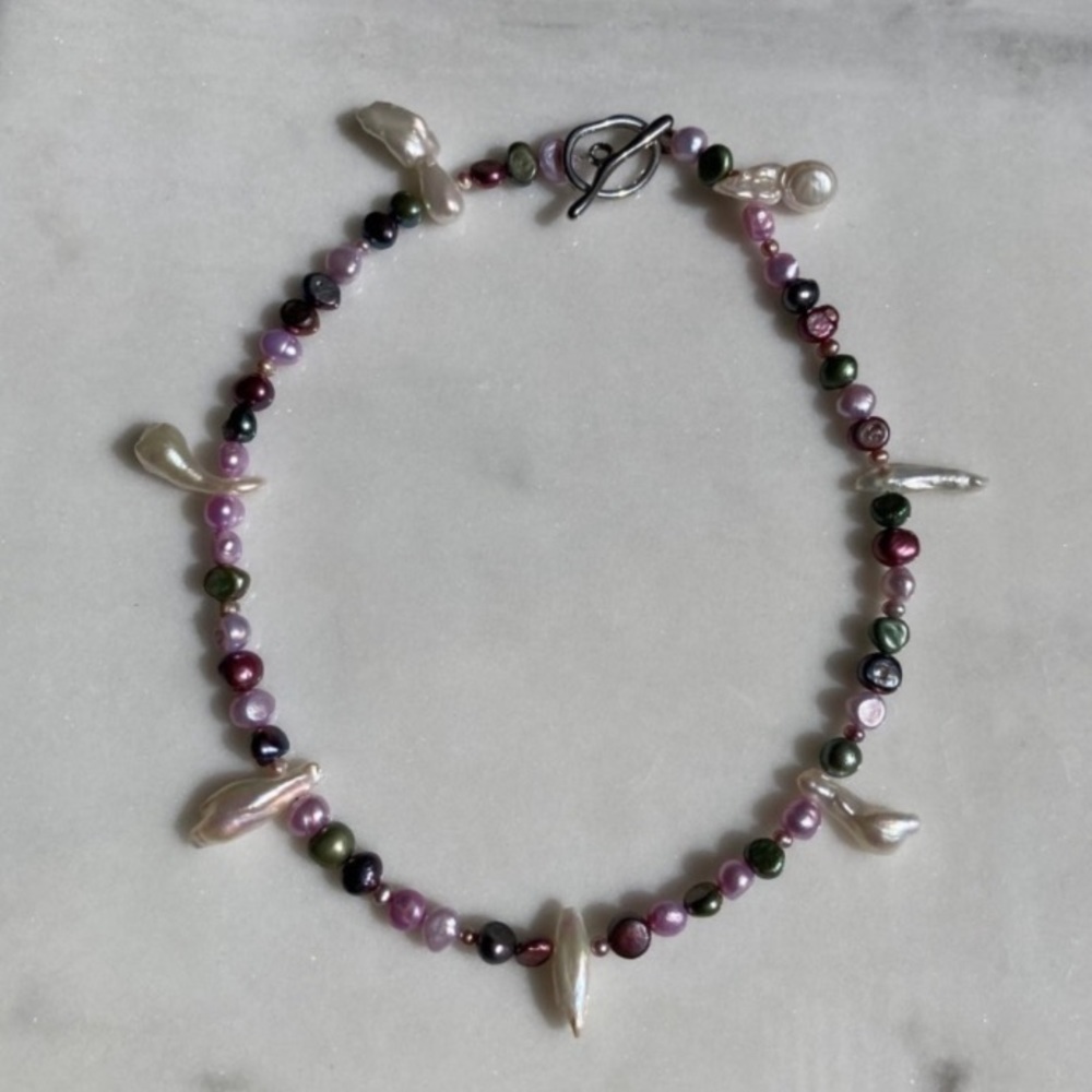Handmade purple pearl funky necklace